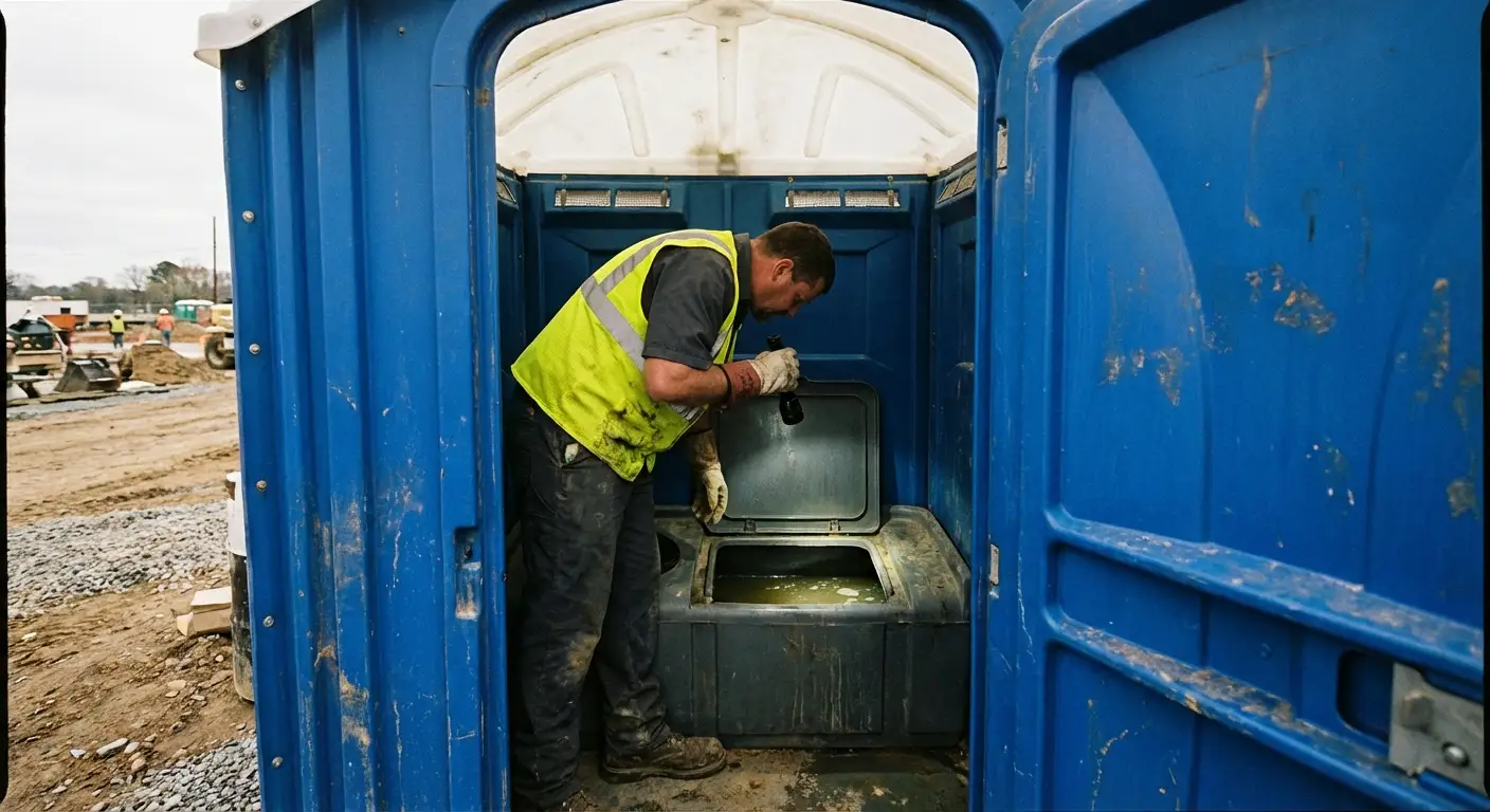 Technician inspecting waste tank levels in Charleston, SC